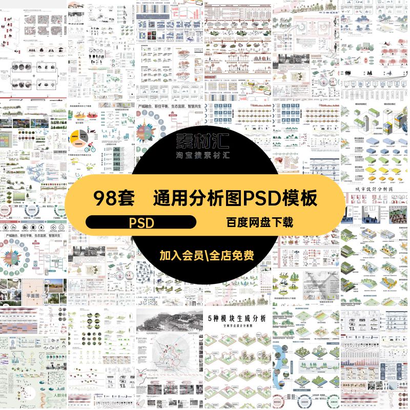 98套人群分析图PSD模板通用数据竞前期赛风展板模块景观建筑活动