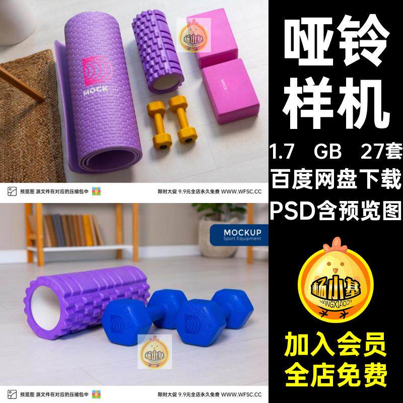 27套垫子样机平面PSD哑铃充psd效果健身图片模板气球瑜伽哑铃模板