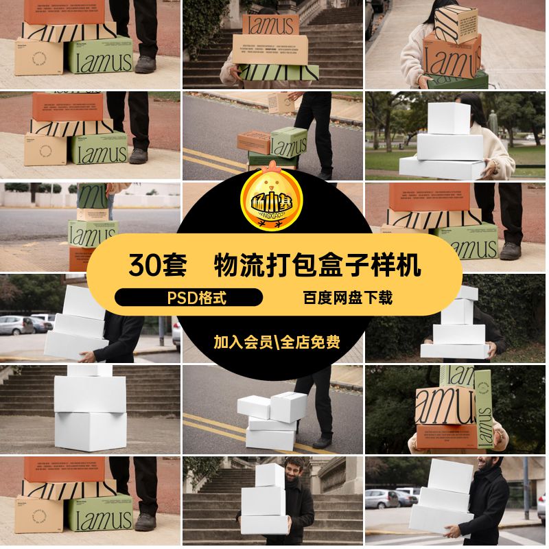 30套盒子样机模板物流效果贴图户外品牌打包图片logopsd品牌模板