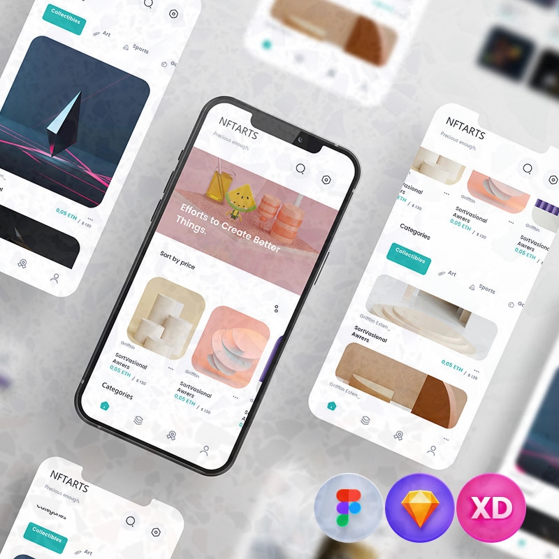 ui设计简约小清新NFT虚拟版权交易平台app界面UI设计xd素材sketch