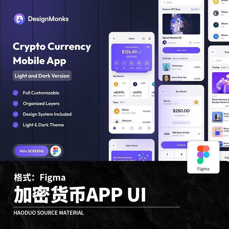 整套70页加密货币市场财务理财APP程序UI界面Figna模板设计素材