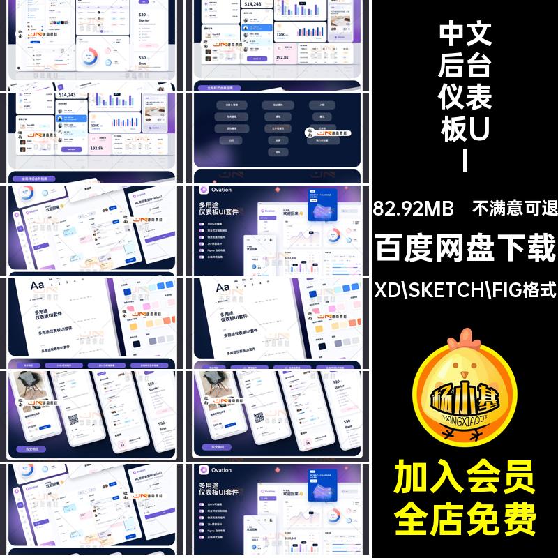 中文后台仪表板UI套件XD SKETCH FIG格式工作台管理PC端产品B界面