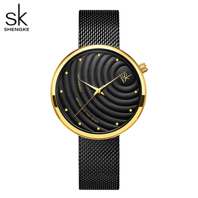 时尚女腕表K0138士石英手表创意波浪纹胜刻SHENGKE米兰网带金属