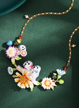 萌宠大款哈巴小狗雏菊花朵项链