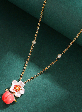 桃子花朵吊坠项链原创设计