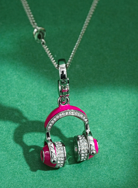 立体珐琅镶钻可活动耳机吊坠项链