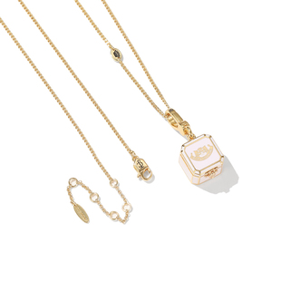 新款轻奢小众设计感立体珐琅彩爱心粉色可打开戒指盒吊坠项链挂坠