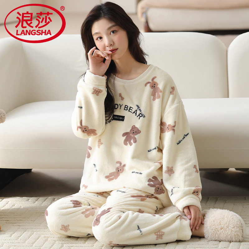 浪莎珊瑚绒睡衣女士秋冬款加厚加绒保暖小熊卡通法兰绒家居服套装,女士内衣/男士内衣/家居服,睡衣/家居服套装,淘宝优惠券,粉丝福利购,淘宝优惠卷