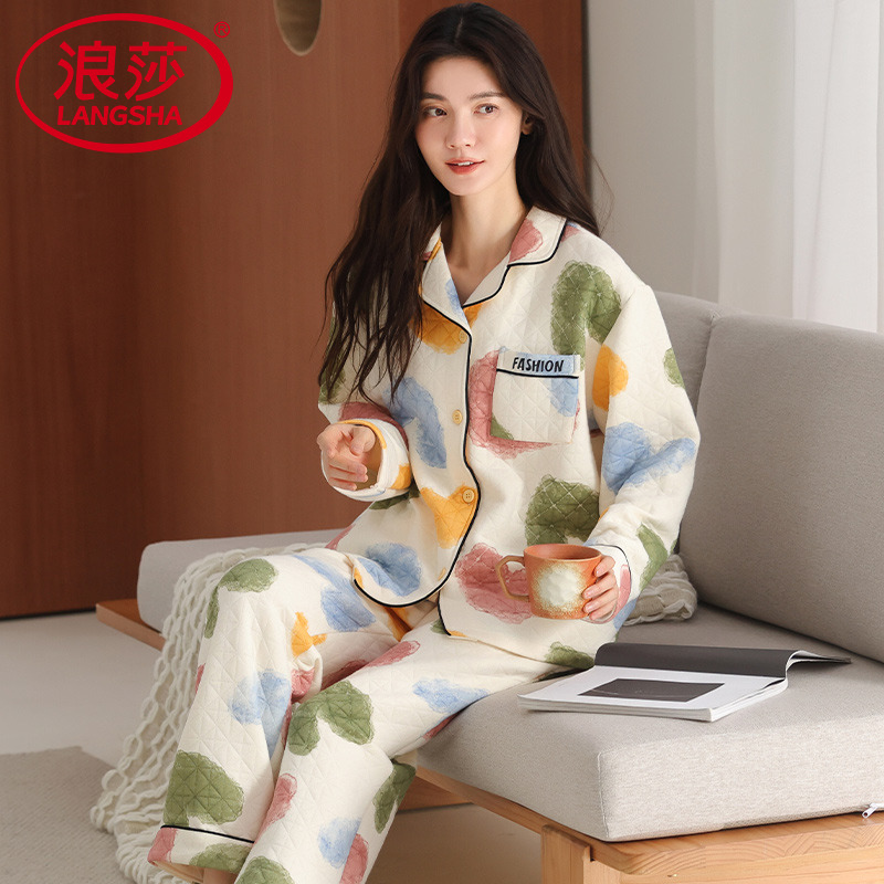 浪莎空气棉睡衣女加厚保暖冬套装