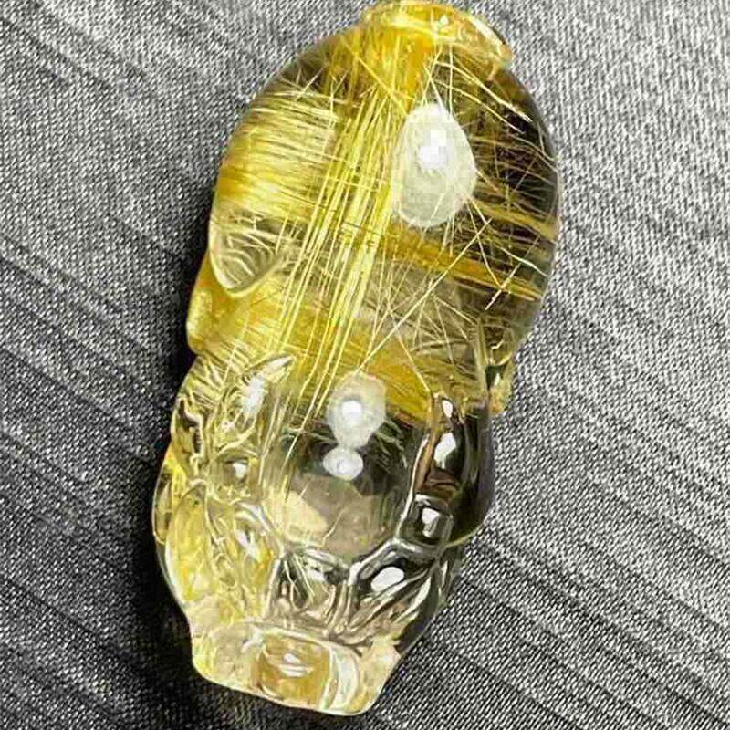 巴西天然经典金发晶原矿板钛顺发水晶貔貅吊坠项链35.3克礼物速