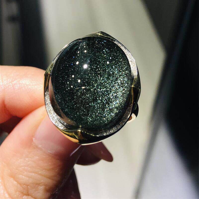 天然巴西水晶绿幽灵金沙绿幽灵戒指戒面圈16满天星墨绿色礼物速