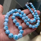 天然水晶海纹石吊坠女款 项链塔链77克海蓝龟纹玉化多米尼无优化速