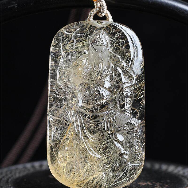 天然水晶巴西金发晶雕刻关公毛衣链项链吊坠44.4克通透体黄发晶秀,饰品/流行首饰/时尚饰品新,颈饰,淘宝优惠券,粉丝福利购,淘宝优惠卷