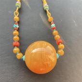 天然俄料原矿蜜蜡锁骨链女款 项链吊坠23.8克无优化无烤色琥珀速