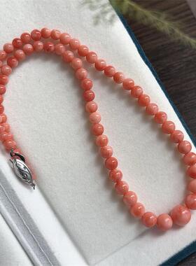 天然台湾莫莫珊瑚吊坠项链塔链4-10mm原色momo有机宝石阿卡粉红速