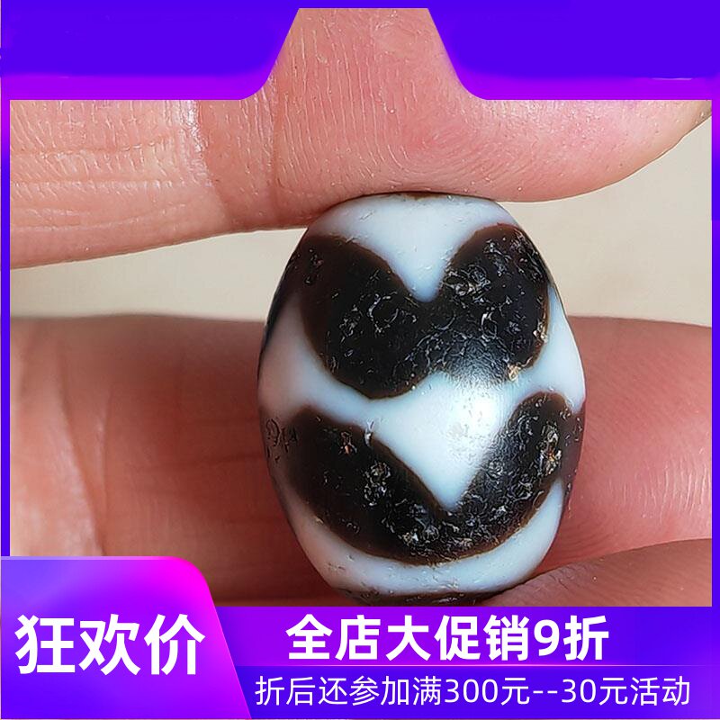天然黑白分明高油正品药坑虎牙天珠达洛锁骨链jja