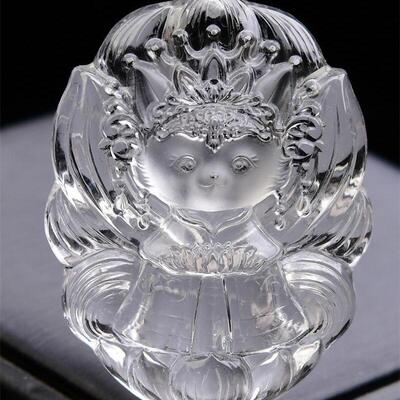 高品质大号天然巴西原矿白水晶九尾狐狸吊坠项链手工雕工74.9g即