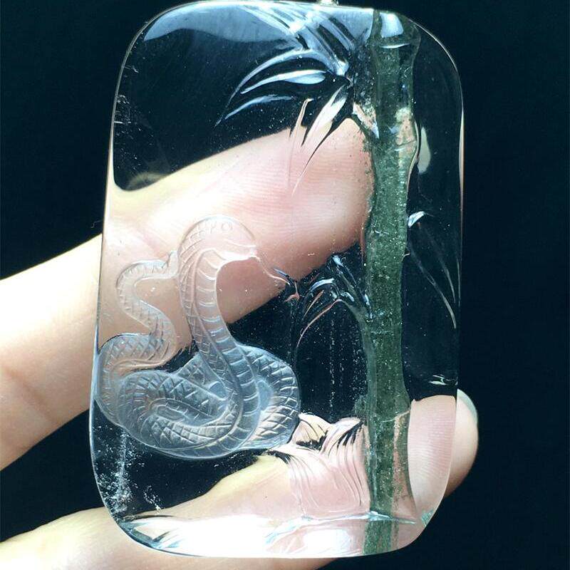 天然水晶巴西绿幽灵竹节生肖蛇项链吊坠42.9克千层聚宝盆翠绿