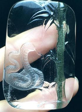 天然水晶巴西绿幽灵竹节生肖蛇项链吊坠42.9克千层聚宝盆翠绿秀