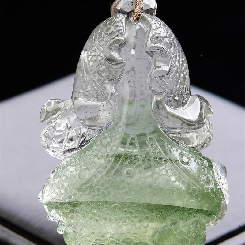 加大号巴西天然水晶绿幽灵俏色白菜吊坠项链毛衣链两用款109.9g即