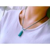 天然湖北原矿绿松石雾霾蓝竹节熊猫吊坠项链 精工雕刻高瓷高品