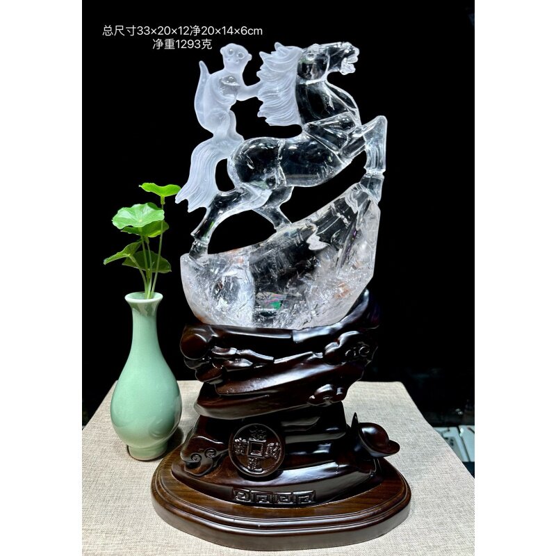 天然巴西原矿白水晶原石雕刻生肖马马上封侯特色精致摆件摆饰凯