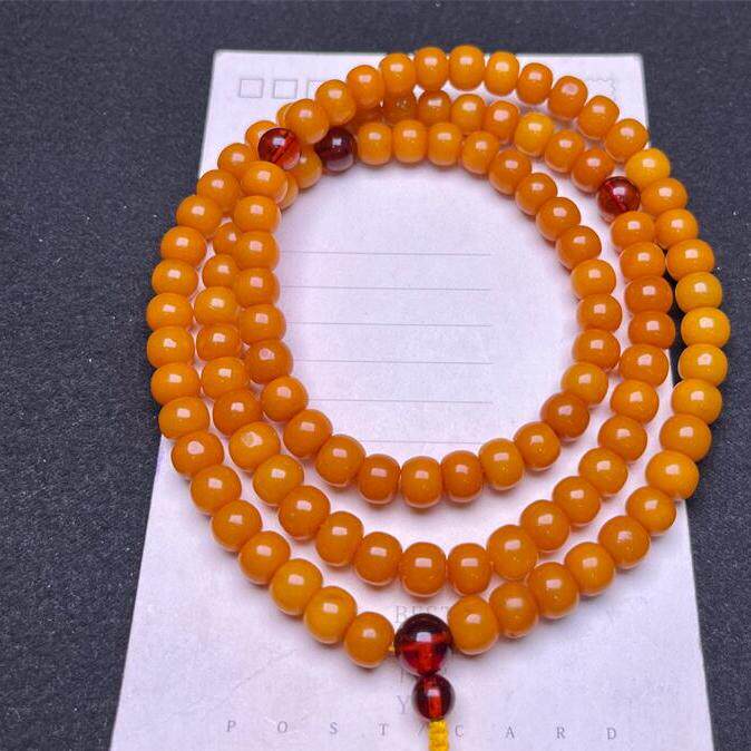 天然俄料原矿老蜜蜡佛珠108粒项链手链手串8.3mm无优化无烤色