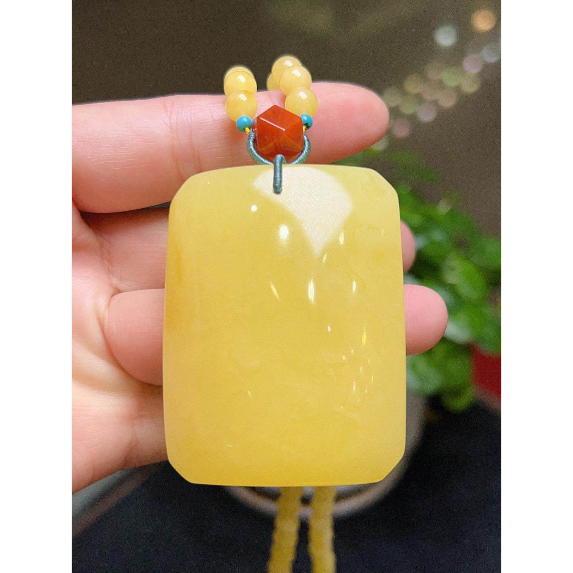 纯天然原矿蜜蜡平安无事牌吊坠项链 重40.9克 搭配天然蜜蜡链 xw0