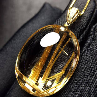 天然水晶金发晶巴西板钛晶猫眼吊坠白体黄钛18K厚金扣头10g原矿邮