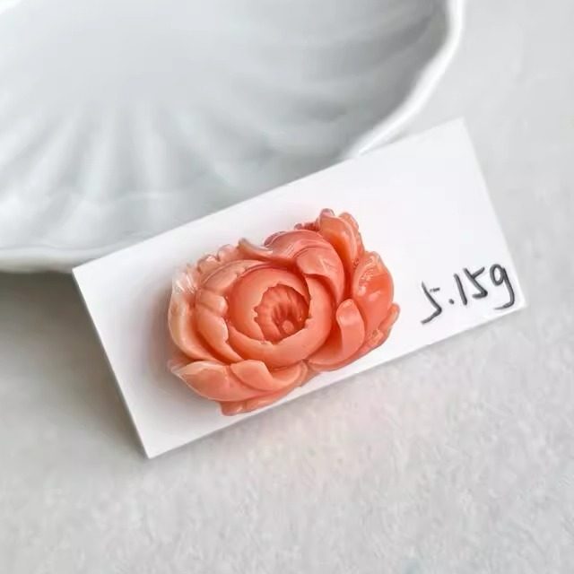 天然台湾原色有机宝石阿卡莫莫momo珊瑚牡丹花吊坠戒指5.15g颂