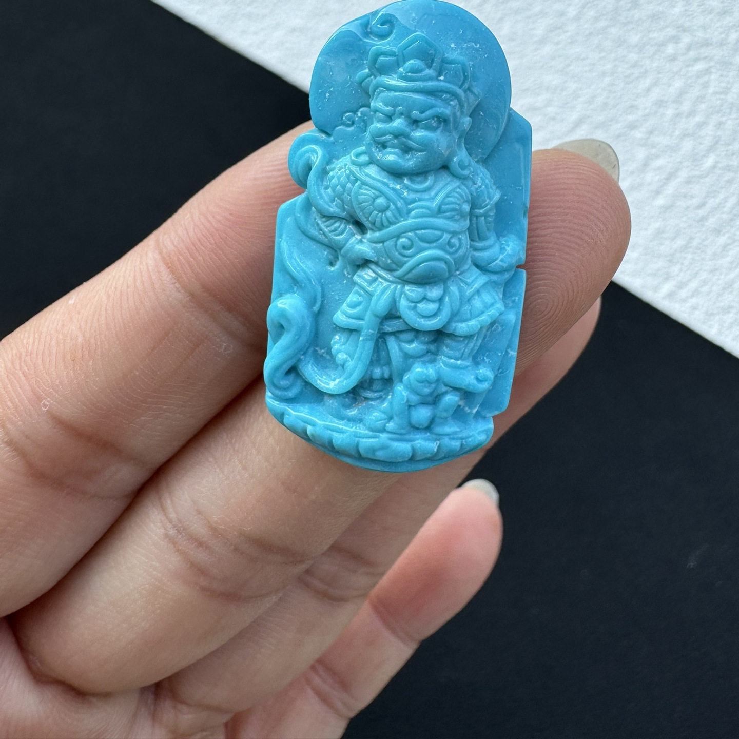 天然湖北原矿云盖寺高瓷蓝绿松石四大天王吊坠项链瓷釉级玉化料