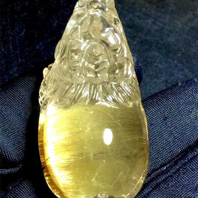 天然水晶金发晶巴西板钛晶猫眼龙龟吊坠项链26.8克原矿顺发邮