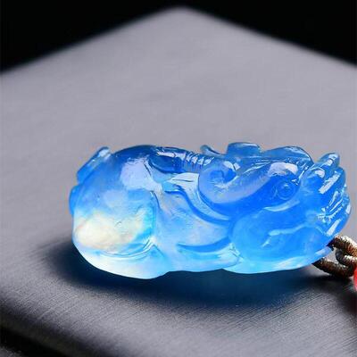 巴西天然水晶海蓝宝貔貅吊坠项链全净体手工雕工只进不出16.9g即