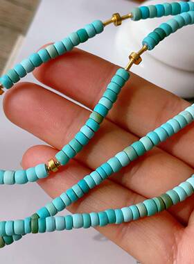 天然湖北原矿绿松石4mm直切项链 搭配18k金配饰 重13.29克配证jd0