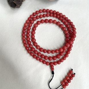 天然沙丁珊瑚佛珠手链手串5.2-6.3mm有机宝石阿卡牛血红科西嘉速
