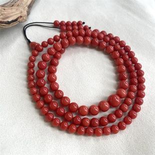 天然沙丁珊瑚佛珠手链项链手串5/9mm原色阿卡沙丁牛血红科西嘉速