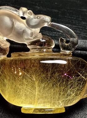 天然巴西原矿金发晶水晶顺发鼠来宝壶小摆件发丝顺礼物121克邮