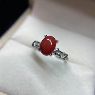 天然阿卡黑赤血珊瑚戒指s925银原色阿卡沙丁牛血红深海红科西嘉颂