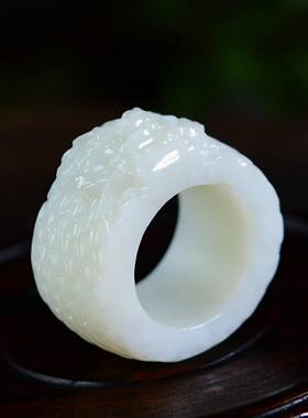 天然和田玉羊脂玉23.2mm圈口龙头扳指 规格19.6*7.5克重35.52克y2
