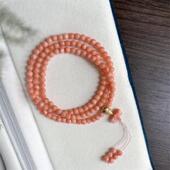 天然台湾莫莫珊瑚三圈手链手串4.2mm原色momo有机宝石阿卡粉红速