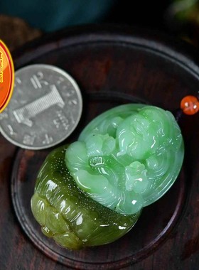天然和田玉碧玉立体财神吊坠项链 玉质细腻温润 重34.42克 配证y2