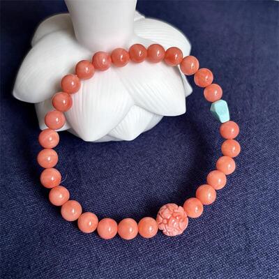 天然台湾深粉莫莫珊瑚手链手串6.2mm原色momo有机宝石阿卡粉红速