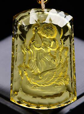 天然巴西黄水晶千禧面九尾狐狸吊坠项链 尺62 40 13mm钻石切工ss0