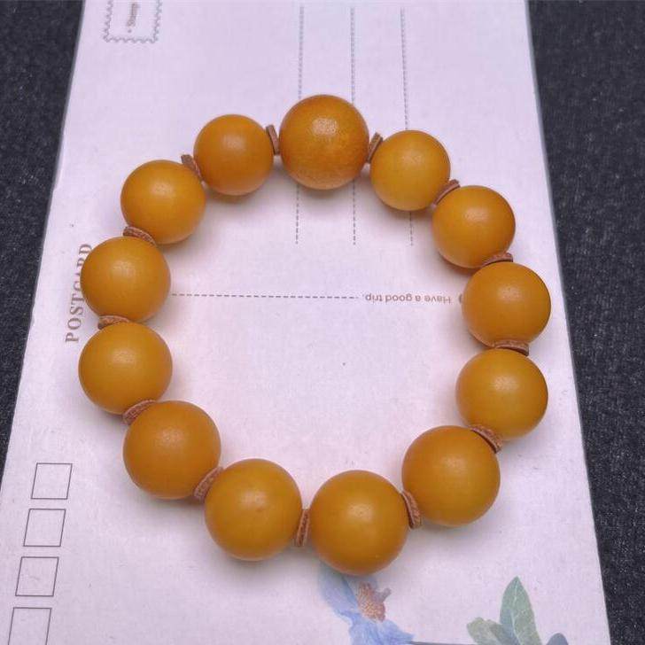 天然欧洲原矿橘皮纹老蜜蜡手链手串16mm满蜡无优化无烤色琥珀秀