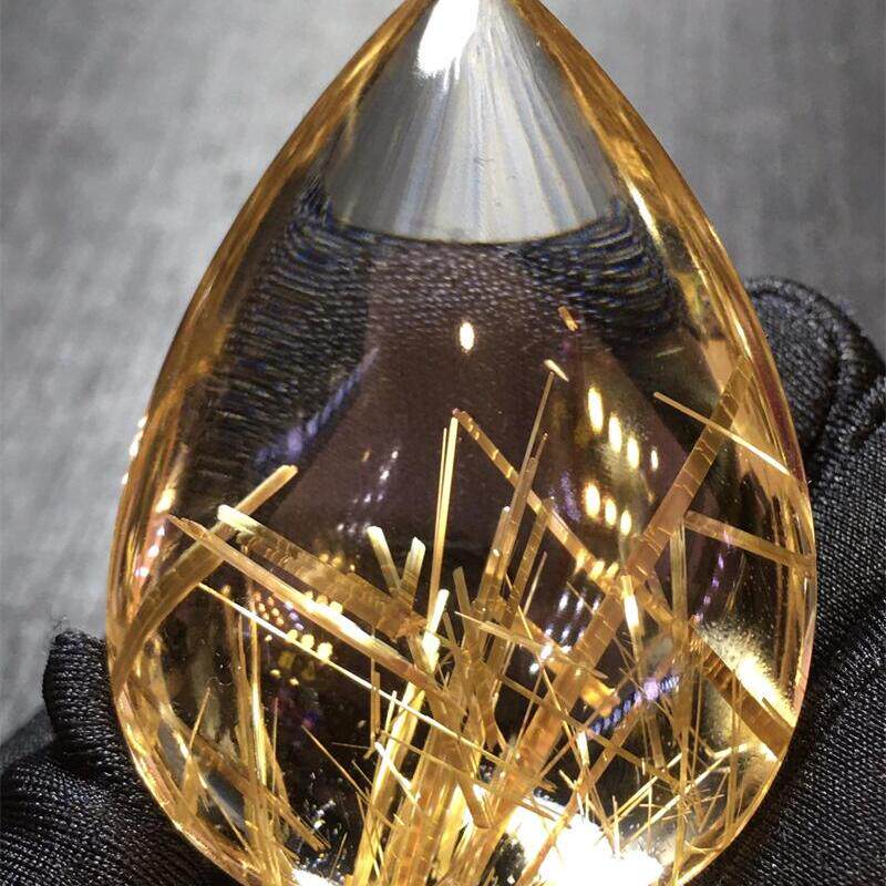 57克天然水滴吊坠项链巴西金发晶钛晶板钛猫眼原矿顺发礼物水晶邮