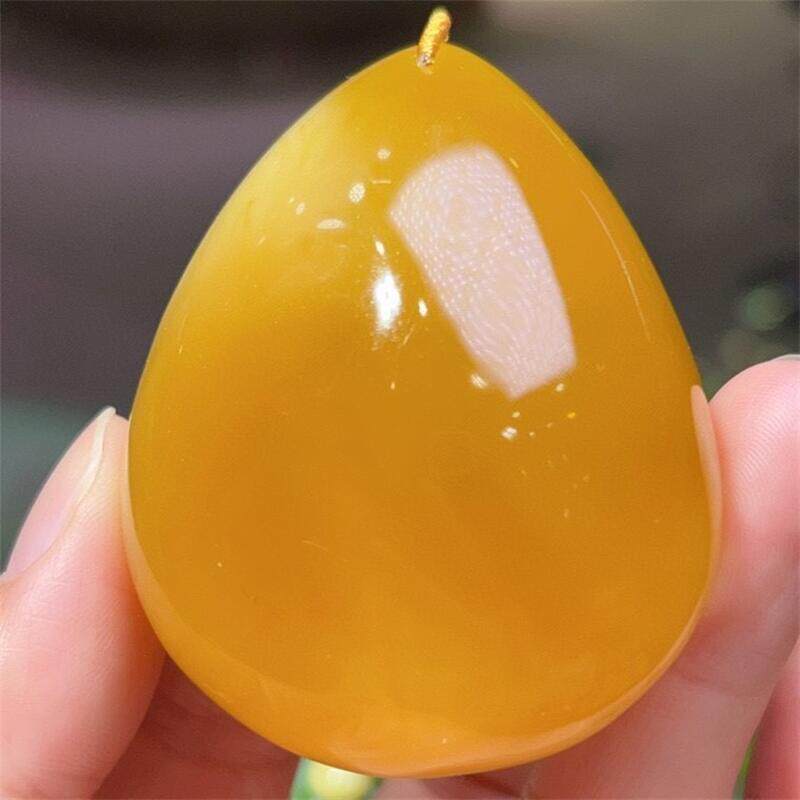 天然原矿俄料鸡油黄蜜蜡大水滴吊坠项链毛衣链51.4克女生礼物贺