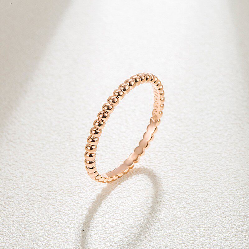 18K彩金珠珠戒指K金白金玫瑰金素金圆珠豆豆指环女尾戒高端定制df