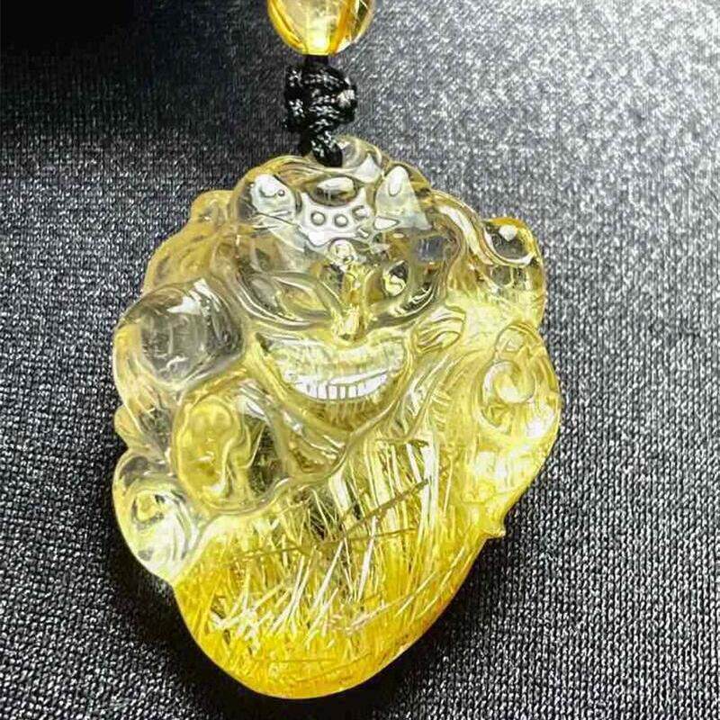巴西天然水晶钛晶聚宝盆狐狸吊坠项链晶体通透15克巧雕手工礼物速