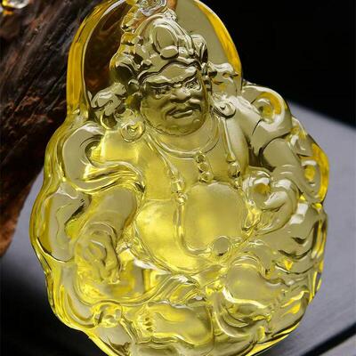 收藏级加大号天然巴西原矿黄水晶财神吊坠项链手工雕工110.6g即