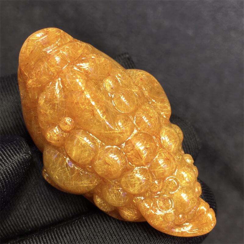 天然水晶金发晶巴西板钛晶猫眼三足金蟾吊坠项链37.1克原矿顺发邮 - 实物图